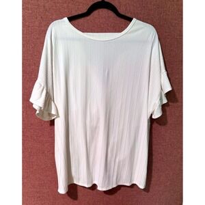 White Birch XL Ivory Ribbed Twist Front Blouse Womens Flutter Sleeve Boho Top